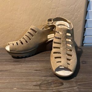 Skechers Peep-toe Suede Slingback Wedges